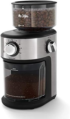 Mr. Coffee® Burr Coffee Grinder, Automatic Grinder With 18 Presets For French Press, Drip Coffee, And Espresso, 18-Cup Capacity, Stainless Steel