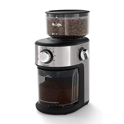 Mr. Coffee® Burr Coffee Grinder, Automatic Grinder With 18 Presets For French Press, Drip Coffee, And Espresso, 18-Cup Capacity, Stainless Steel