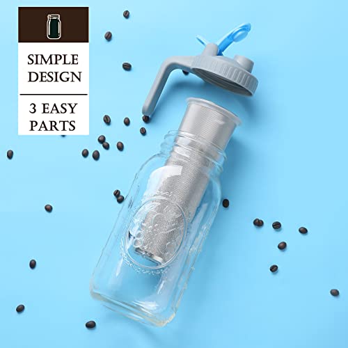  Coffee Strainer Stainless Steel Mesh Filter- 2 Quart (64 Oz)- 2pcs Wide Mouth Flip Cap Lid With Handle For Ball Mason Jar, Suitable For Cold Brew, Lemonade, Iced Tea And Iced Coffee