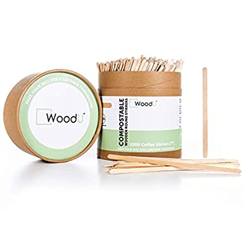  WoodU Disposable Coffee Stir Sticks 7"- Sturdy Round End Compostable And Biodegradable Brich Wood Tea Stirrers- 100% Ecofriendly Wooden Stirring Sticks For Hot Drinks