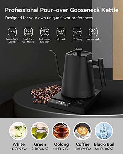  Gooseneck Electric Kettle Temperature Control，0.9L GooseneckElectric Kettles 1200W Rapid Heating Auto Shutoff Anti-dry Protection Hot Water Kettle Electric