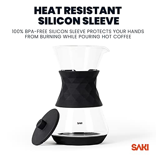  Pour Over Coffee Maker With Double Layer Stainless Steel Filter, Silicone Lid, Coffee Dripper Brewer, Heat Resistant Borosilicate Pour Over Carafe, 24 Ounce 