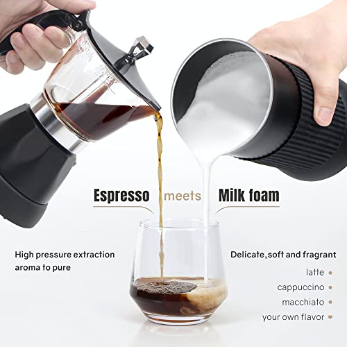  Espresso Machine,Portable Espresso Coffee Maker And Cappuccino Latte Machine With Milk Frother,Espresso Maker With Steamer,2 In 1 Moka Pot For Home,Office And Travel,2-3 Cups,Aluminum