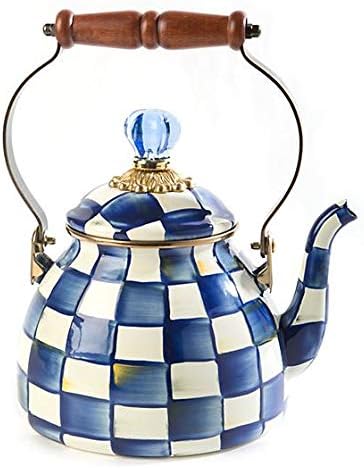  AcKenzie-Childs Courtly Check Enamel Tea Kettle, Decorative Tea Kettle, 3-Quart Capacity