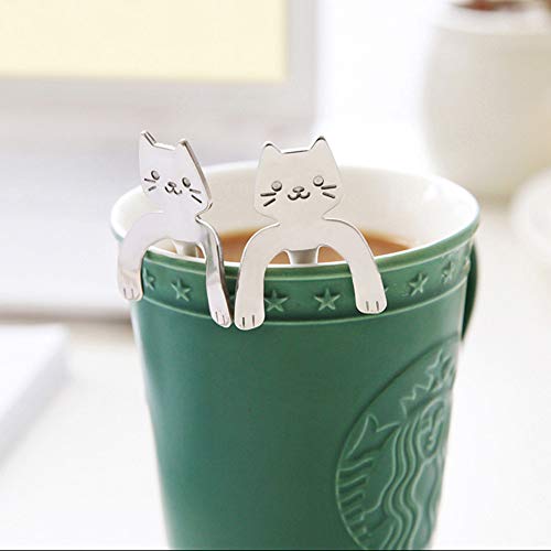  Callm 1pc Cute Cat Spoon Long Handle Spoons Creative Coffee Spoons Stainless Steel Kitchen Gadget(silver)