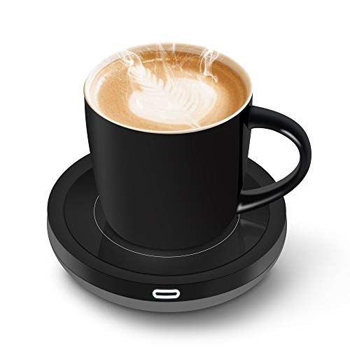  Smart Coffee Set Auto On/Off Gravity-Induction Mug Office Desk Use, Candle Wax Cup Warmer Heating Plate (Up To 131F/55C), 14oz (Purple Set)
