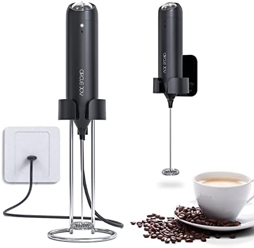  Milk Frother Handheld, Frother For Coffee, Drink Mixer Rechargeable USB-C, Electric Whisk With Integrated Stand And Charger, Mini Mixer Wand Wall Mount For Matcha, Black