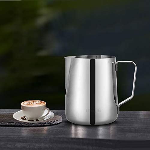  Coffee Milk Frothing Pitcher Cup 12oz & 20oz Steaming Pitchers Stainless Steel Milk Coffee Cappuccino Latte (12oz)