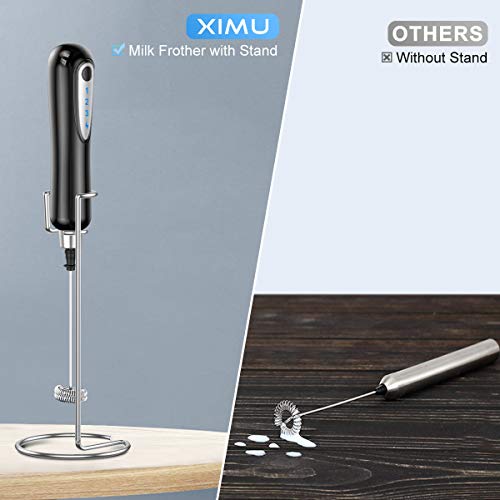  Milk Frother Handheld, USB Rechargeable 3 Speeds Mini Electric Milk Foam Maker Blender Mixer For Coffee, Latte, Cappuccino, Hot Chocolate, Egg Whisks & Stainless Steel Stand Included