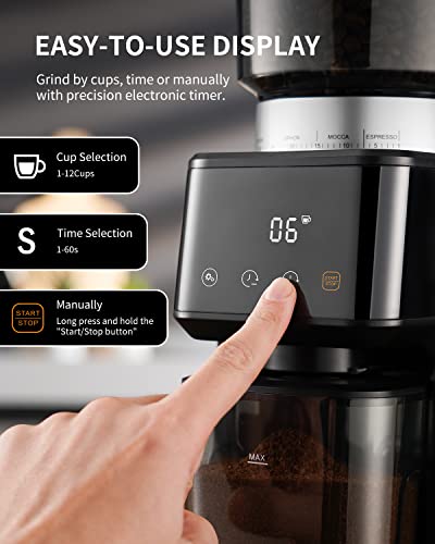  Conical Burr Coffee Grinder For Espresso With Precision Electronic Timer, Electric Adjustable Burr Mill With 51 Precise Settings, Brushed Stainless Steel