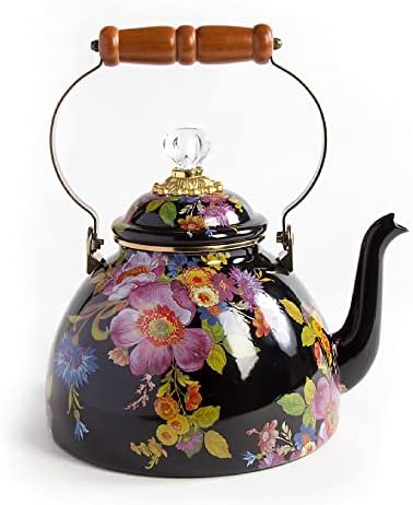  AcKenzie-Childs Courtly Check Enamel Tea Kettle, Decorative Tea Kettle, 3-Quart Capacity