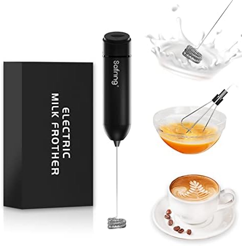  Safring Milk Frother For Coffee - Handheld Stainless Steel Electric Whisk, Battery Powered Foam Maker, Coffee Mixer, Mini Drink Blender For Latte, Frappe, Matcha, Hot Chocolate(Black)