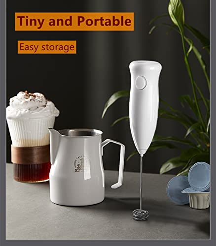  Ilk Frother For Coffee, Turimon Battery Powered Electric Milk Frother Handheld For Coffee, Lattes, Matcha/Mini Hand Drink Mixer Whisk/Coffee Bar Accessories - White