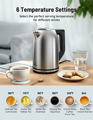  Lectric Kettle,Tea Kettle With 6 Temperature Settings,Paris Rhône 1.7L Cordless Hot Water Boiler Heate,Strix Thermostat,Touch Control,Auto-Shutoff/Boil-Dry Protection, Keep Warm,LED Indicator,Coffee