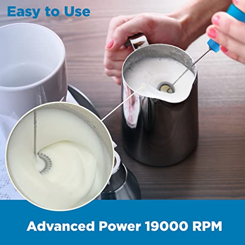  Powerful Double Whisk Milk Frother - Handheld Coffee Blender Frother For Lattes - Electric Whisk Mini Mixer, Milk Foamer Drink Stirrer, Foam Maker For Coffee, Frappe, Matcha, Cappuccino - Blue