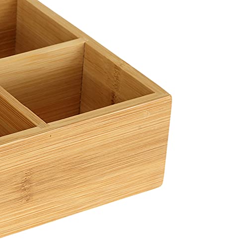  2 Pack Bamboo Tea Bag Organizer, Wood Hot Tea Bag Drawer Storage Organizer Holder With 6 Compartments, Tea Chest Box For Coffee Station, Sugar Packet, Sweeteners, Small Packets