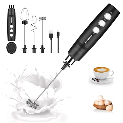  Milk Frother Handheld, Coffee Frother Handheld With 3 Heads 3 Speeds, Rechargeable Milk Frother Whisk, Handheld Frother, Drink Mixer Handheld, Electric Whisk Stirrer For Coffee, Matcha, Egg