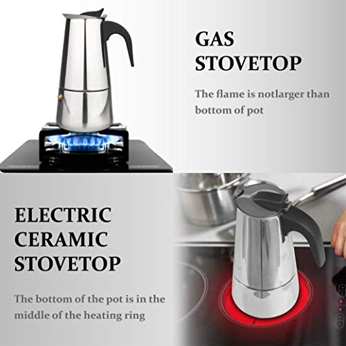  Elabo Stovetop Espreeso Machine And Moka Pot For Gas Or Electric Ceramic Stovetop, Italian Espresso Coffee Shot Maker For Italian Espresso, Cappuccino And Latte, Stainless Steel, 10 Cups