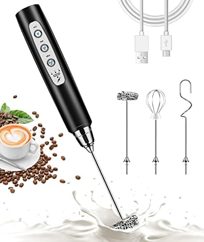  Handheld Milk Frother For Coffee, Rechargeable Electric Whisk With 3 Heads 3 Speeds Drink Mixer Foam Maker For Latte, Cappuccino, Hot Chocolate, Egg - Pink
