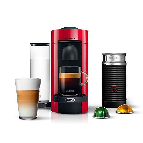  Nespresso VertuoPlus Coffee And Espresso Machine By De'Longhi With Milk Frother, 40 Ounces,Cherry Red