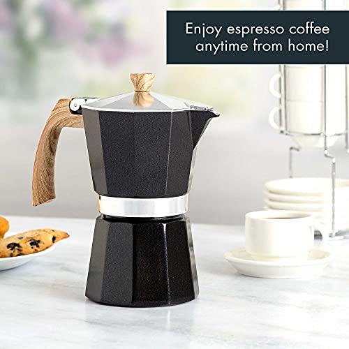  Aluminum Stove Top Espresso Maker, Percolator Pot For Moka, Cuban Coffee, Cappuccino, Latte And More, Perfect For Camping, 6 Cup, Black