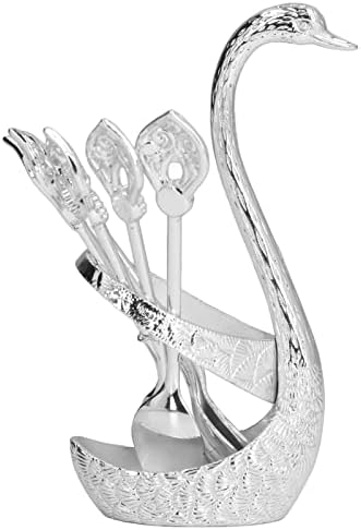  Coffee Spoon Holder, Highly Durable Coffee Spoon Set Glossy Surface Bright Color Elegant Swan For Hotel For Office For Home(Silver)