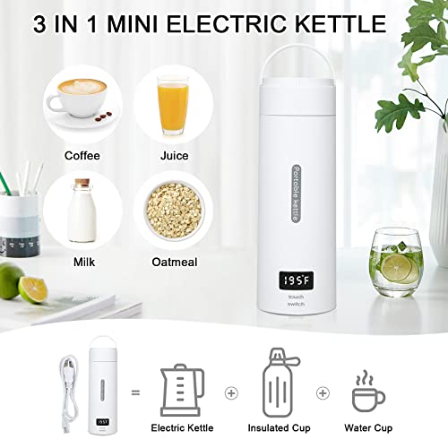  Travel Electric Kettle Small Stainless Steel, Portable Electric Kettle Temperature Control, Travel Tea Kettle Automatic Shut Off, Portable Water Boiler, One Cup Hot Water Maker (380ml)