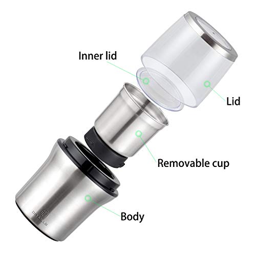  -7412M Electric Spice Grinder And Coffee Grinder, Grinder And Chopper,detachable Cup, Diswash Free, Blade & Cup Made With SUS304 Stianlees Steel