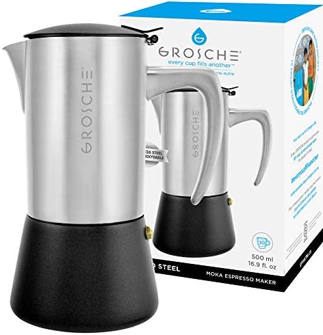  Milano Steel 6 Espresso Cup Stainless Steel Stovetop Espresso Maker Moka Pot - Cuban Coffee Maker Italian Espresso Greca Coffee Maker For Induction Gas Or Electric Stoves