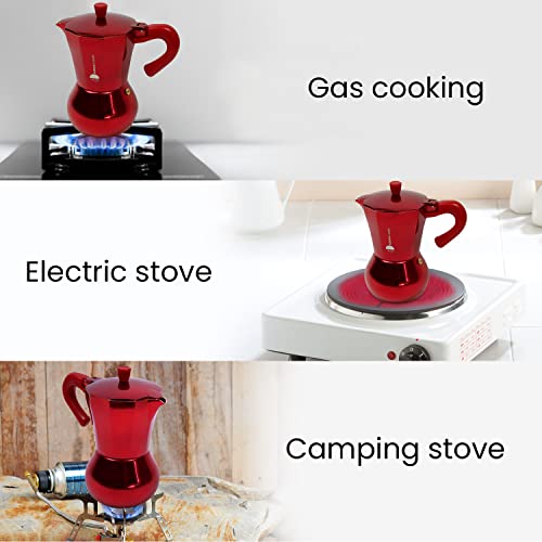  6 Cup Stovetop Expresso Maker For Home-Red Italian Coffee Maker-small Moka Pot Brewer-camping Greca Brewer