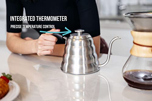  Pour Over Coffee Kettle With Thermometer - Gooseneck Kettle For Coffee And Tea, Stainless Steel Pour Over Kettle For All Stovetops (Copper Coated, 1.0 Liter, 34 Fl Oz)