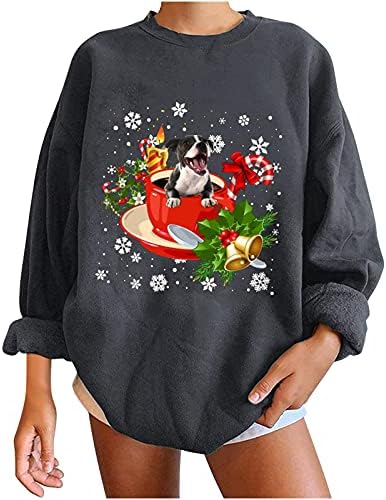  Sinpiling Womens Crewneck Long Sleeve Sweatshirt Winter Christmas Cute Dog Printed Tops Casual Pullover Lightweight Blouse