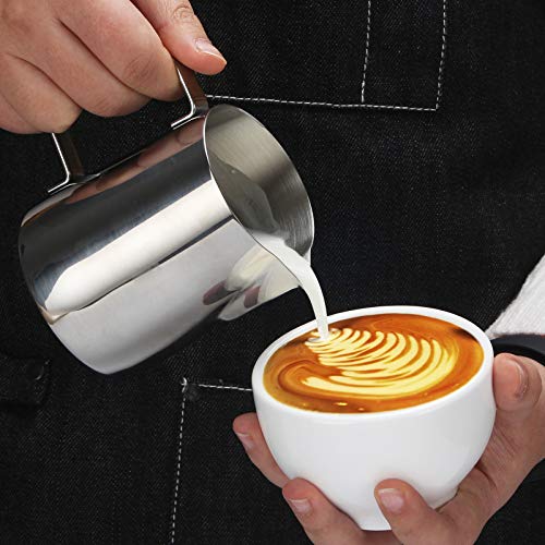  Coffee Milk Frothing Pitcher Cup 12oz & 20oz Steaming Pitchers Stainless Steel Milk Coffee Cappuccino Latte (12oz)