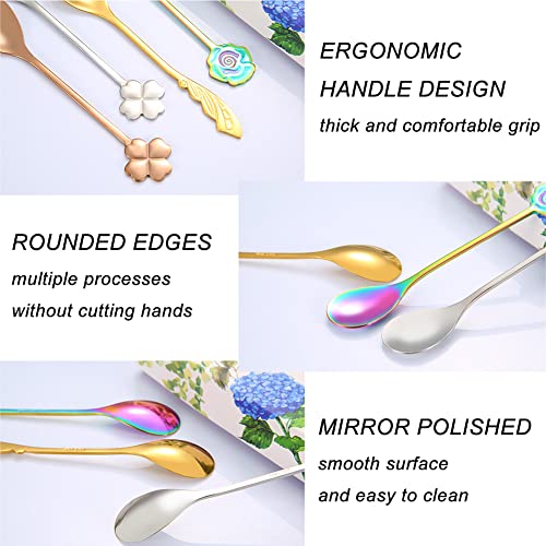  5-Piece Wing Spoon Coffee Teaspoon,SUS 304 Stainless Steel,Dessert Scoop For Stirring,Small Multiple Colors Spoon Set,4.9" Lovely Yogurt Ice Cream Demitasse Espresso Spoon (Wing)