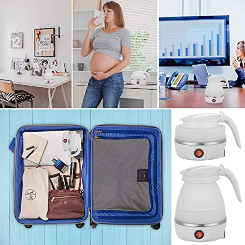  Foldable Portable Kettle | Travel Kettle - Upgraded Food Grade Silicone, 5 Mins Heater To Quickly Foldable Electric Kettle, White 600ML 110V US Plug
