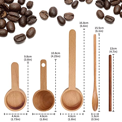  Wooden Coffee Scoop Wooden Measuring Spoon Set Of 5 For Ground Coffee Coffee Beans Sugar Scrubs Protein Powder Spices Tea