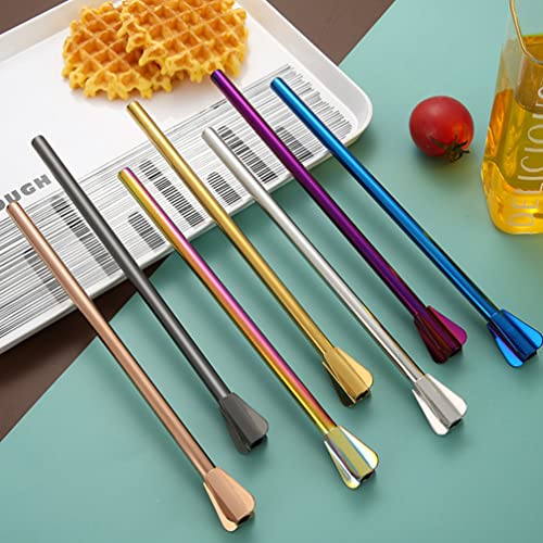  Travel Straw Stainless Steel Drinking Spoons Straws: 2Pcs Cocktail Spoons Stirring Bar Drink Stir Spoons For Cocktail Coffee Beer Beverage Travel Coffee Tumbler