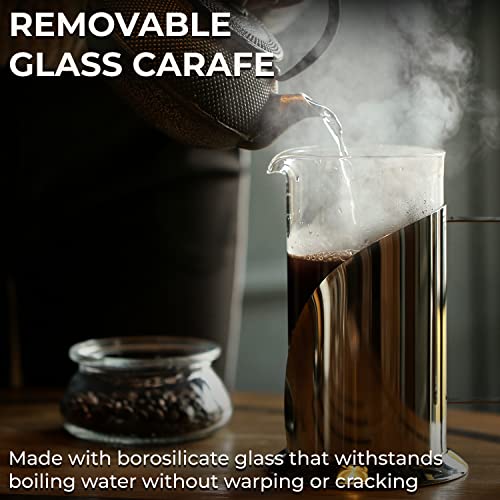  The Original Glass French Press Coffee Maker By Cafe Du Chateau - Versatile Coffee Press, Tea Press W/ 4 Level Filtration, Easy To Clean, BPA Free French Press Stainless Steel Coffee Maker (34oz)