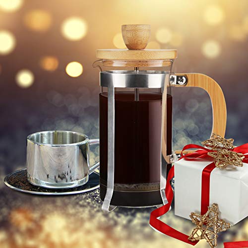  12 Oz French Press Coffee/Tea Maker Single Cup Espresso Press Stainless Steel Filter 0.35L High Borosilicate Carafe Durable Bamboo Handle Small Coffee Maker
