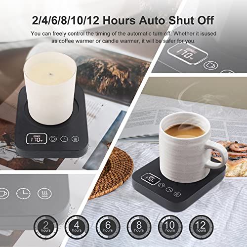  Mug Warmer, ANBANGLIN Coffee Warmer For Desk With Gravity Sensor, Coffee Mug Warmer With 2/4/6/8/10/12H Auto Shut Off, Coffee Cup Warmer With 3 Temp Settings, LED Display, A Cup Lid Included