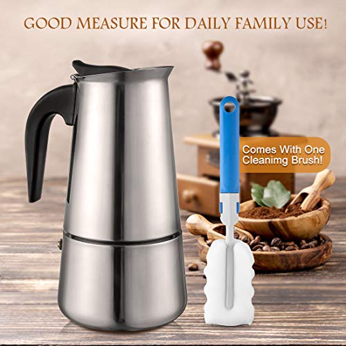  Moka Pot - Stovetop Espresso Maker For 6 Cups, Stainless Steel Coffee Maker Espresso Pot With Safety Valve - 10 Oz