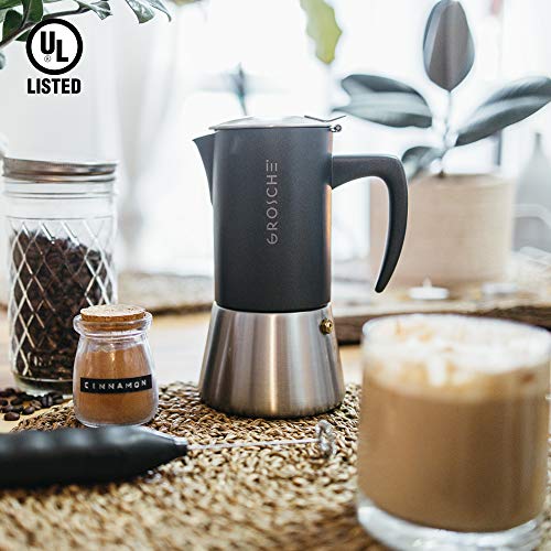  Milano Steel 6 Espresso Cup Stainless Steel Stovetop Espresso Maker Moka Pot - Cuban Coffee Maker Italian Espresso Greca Coffee Maker For Induction Gas Or Electric Stoves