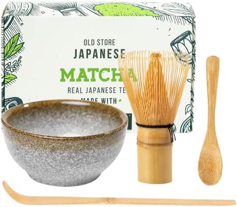  Japanese Matcha Whisk Set Matcha Tea Ceremony Set Of 4 Including 100 Prong Matcha Whisk, Traditional Scoop, Tea Spoon And Ceramic Matcha Bowls