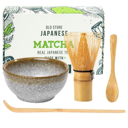  Japanese Matcha Whisk Set Matcha Tea Ceremony Set Of 4 Including 100 Prong Matcha Whisk, Traditional Scoop, Tea Spoon And Ceramic Matcha Bowls