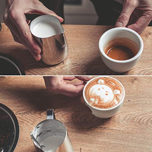  Ilk Frothing Pitcher Jug - 12oz/350ML Stainless Steel Coffee Tools Cup - Suitable For Espresso, Latte Art And Frothing Milk, Attached Dessert Coffee Spoons