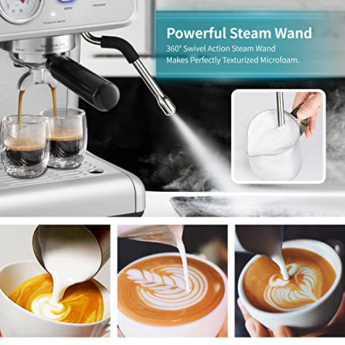  Espresso Machines 20 Bar Fast Heating Automatic Cappuccino Coffee Maker With Foaming Milk Frother Wand For Espresso, Latte Macchiato, 1.2L Removable Water Tank, 1350W, White