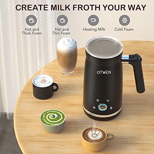  Milk Frother, Electric Milk Frother And Steamer, OTWEN Automatic Hot Cold Milk Foamer, 4 Modes Stainless Steel Quiet High Capacity Milk Warmer For Coffee, Latte, Cappuccino, Macchiato, Hot Chocolates