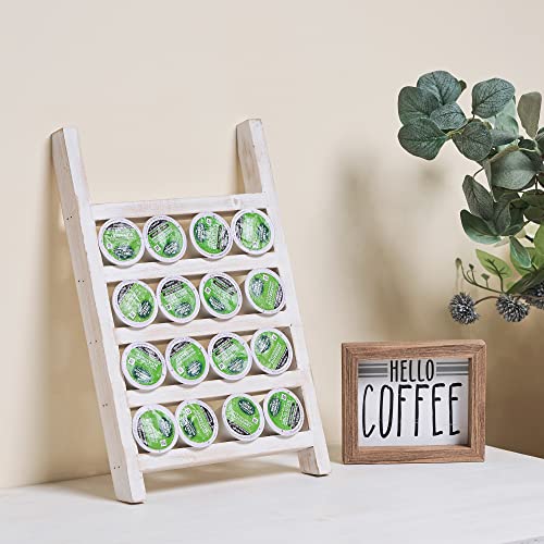  Farmhouse K Cups Ladder Coffee Pod Holder For Countertop, Rustic Wood Keurig Pod Holder K Cup Organizer For Home Kitchen Storage, Coffee Station Organizer For Coffee Bar Accessories White