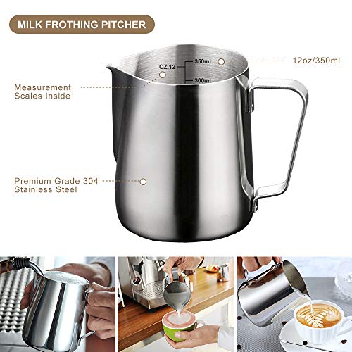  Milk Frother Handheld Coffee Art Set - With Milk Frother Pitcher, Powder Cocoa Shaker, Latte Art Pen, Coffee Stencils, Coffee Spoons