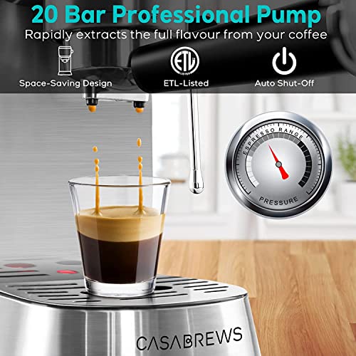  Spresso Machine 20 Bar, Professional Espresso Maker With Milk Frother Steam Wand, Compact Espresso Coffee Machine With Full Stainless Steel Appearance For Cappuccino, Latte, Macchiato, Large Size
